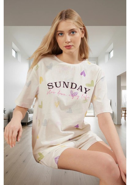 Kadın Rahat Pamuklu Pijama Takımı Kalpli Desenli Yazlık Homewear Kaliteli Işçilik Seçkin Malzeme fiyatları