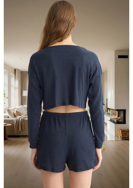 Kadın Örme Pijama Takımı Rahat Kalıp Uzun Kollu Kısa Şort Kullanım Mükemmel Uyum modelleri