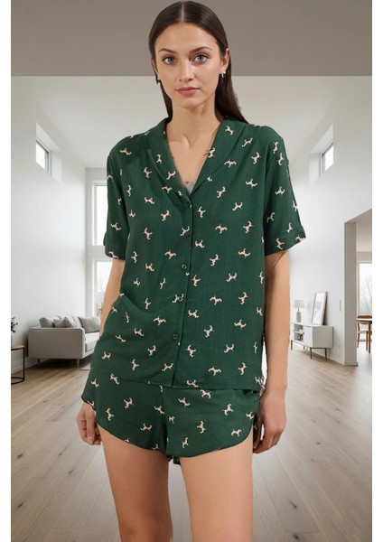 Kadın Kısa Kollu %100 Pamuklu Köpek Desenli Pijama Takımı Mükemmel Uyum Modern Stil Kaliteli Işçilik fiyatları