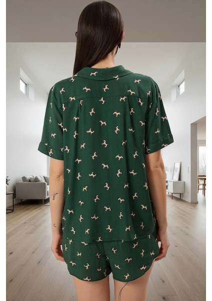 Kadın Kısa Kollu %100 Pamuklu Köpek Desenli Pijama Takımı Mükemmel Uyum Modern Stil Kaliteli Işçilik modelleri