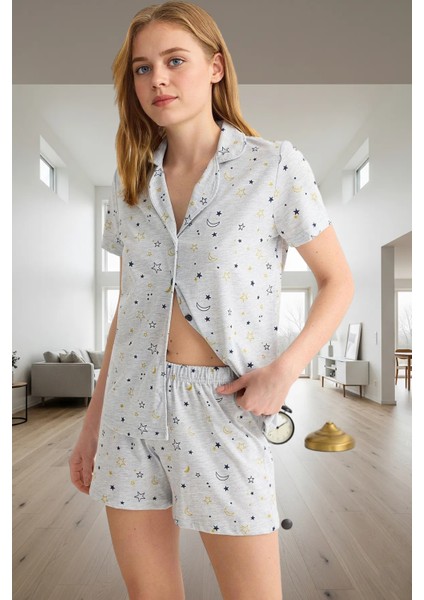 Kadın Melanj Galaksi Desenli Rahat Pijama Takımı Profesyonel Görünüm Uzun Ömürlü Günlük Kullanım Için