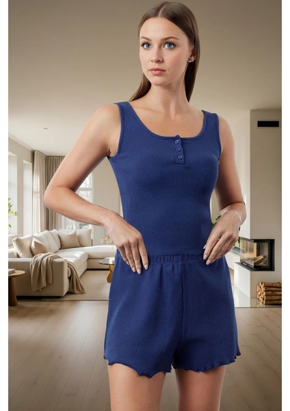 Kadın Melanj Bisiklet Yaka Pijama Takımı Rahat Yazlık Örme Kumaş Mükemmel Uyum Premium Kalite