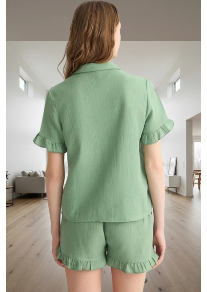 Kadın Acı Pamuklu Fırfırlı Müslin Pijama Takımı Rahat ve Şık Trend Tasarım Premium Kalite modelleri