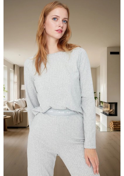 Kadın Fitilli Örme Pijama Takımı Regular Kalıp Rahat Günlük Konforlu Kesim Kaliteli Işçilik