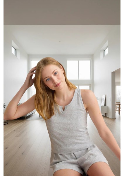 Kadın Waffle Kumaş Pijama Takımı Rahat Örme Atlet Şort Yüksek Kalite Kaliteli Işçilik