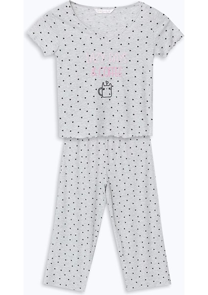 Yeni Sezon V Yaka Desenli Kadin Kaprili Pijama Takimi - S5GU43Z8 indirimleri