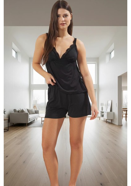 Kadın Dantel Detaylı Viskoz Pijama Takımı Yaz Için Rahat Şık Görünüm Dayanıklı Malzeme