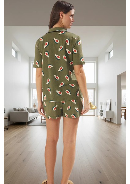 Kadın Avokado Desenli Pamuklu Pijama Takımı Konforlu Kesim Dayanıklı Malzeme Yüksek Kalite modelleri