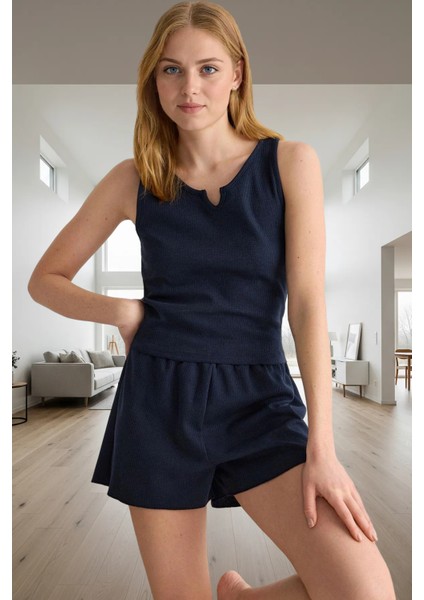 Kadın Waffle Kumaş Pijama Takımı Rahat Örme Atlet Şort Yüksek Kalite Kaliteli Işçilik