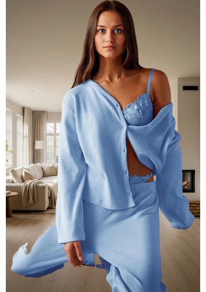 Kadın Kaşkorse Örme Pijama Takımı Kış Mevsimi Için Rahat Uyku Günlük Kullanım