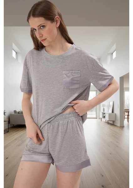 Kadın Melanj Cepli Pijama Takımı Rahat Örme Kumaş Seçkin Malzeme Kaliteli Işçilik