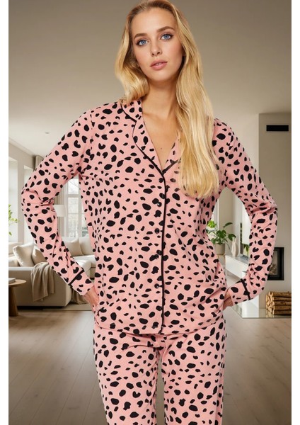 Kadın Leopar Desenli Pamuklu Pijama Takımı Rahat Ev Giyim Seti Konforlu Kesim Premium Kalite