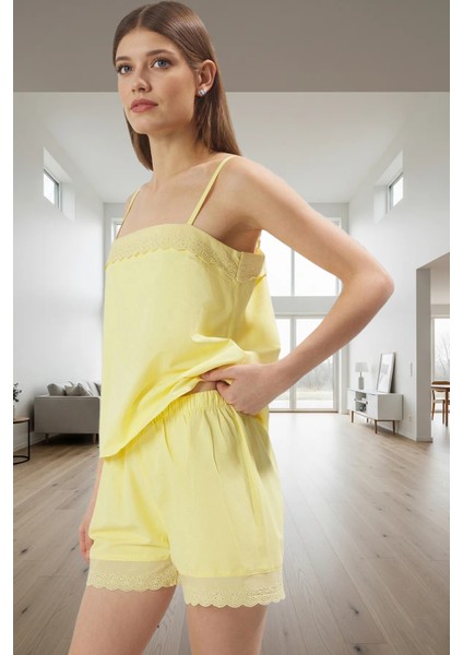 Kadın Pamuklu Pijama Takımı Ince Askılı Poplin Dokuma Günlük Kullanım Için Uzun Ömürlü