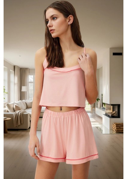 Kadın Viskoz Örme Pijama Takımı Ince Askılı Geniş Paça Rahat Ev Giyim Özel Tasarım Özenle Seçilmiş