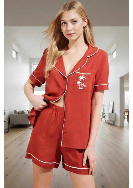 Kadın Viskoz Şortlu Pijama Takımı Renk Regular Kalıp Yazlık Kaliteli Işçilik Konforlu Kesim