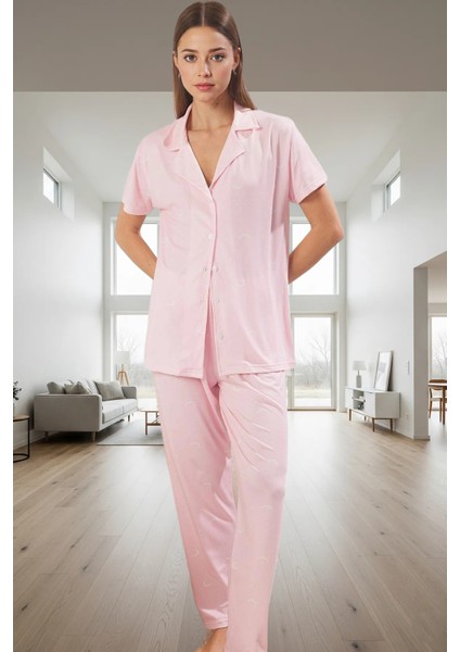 Kadın Galaksi Desenli Pijama Takımı Regular Kalıp Rahat Ev Giyim ve Şık