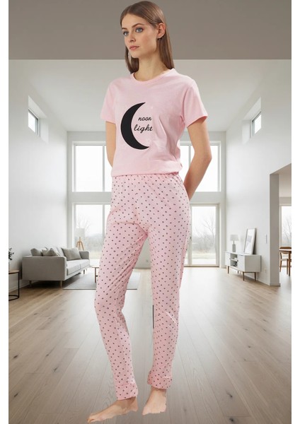 Kadın Pamuklu Pijama Takımı Galaksi Baskı Regular Kalıp Rahat Ev Giyim Profesyonel Görünüm