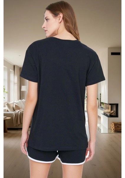 Kadın Panda Baskılı Pamuklu Kısa Kollu Pijama Takımı Rahat Yazlık Homewear Mükemmel Uyum modelleri