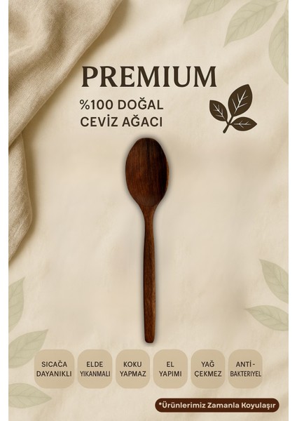 1 Adet %100 Doğal Ceviz Ağacı El Yapımı Mutfak Kaşığı | 30 cm | Doğal Ahşap Pilav Kaşığı