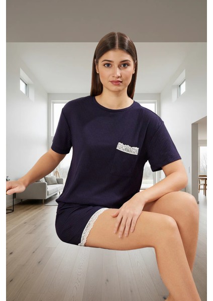 Kadın Pijama Takımı Şortlu Örme Kaşkorse Rahat Yazlık Günlük Kullanım Için Premium Kalite