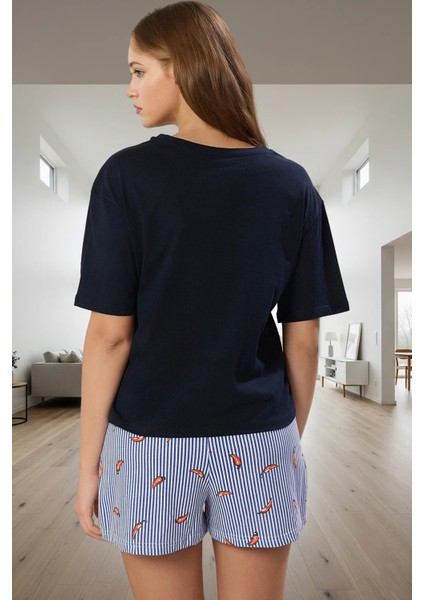 Kadın Kısa Kollu Bisiklet Yaka Pamuklu Pijama Takımı Yazlık Rahat Homewear Seçkin Malzeme fiyatları