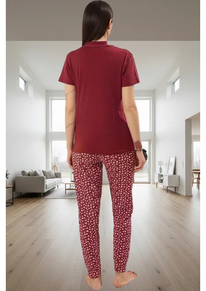 Kadın Kısa Kollu Bisiklet Yaka Pamuklu Pijama Takımı Çiçekli Desenli Şık Görünüm Dayanıklı Malzeme fiyatları