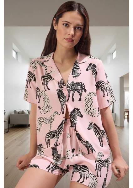 Kadın Hayvan Desenli Viskon Pijama Takımı Şortlu Rahat Yazlık Yüksek Kalite Premium fiyatları
