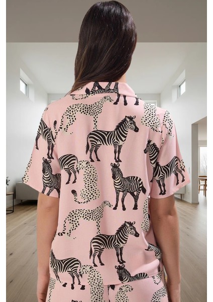 Kadın Hayvan Desenli Viskon Pijama Takımı Şortlu Rahat Yazlık Yüksek Kalite Premium modelleri