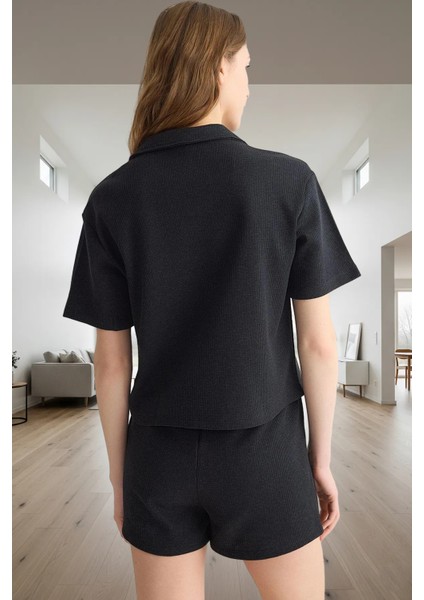 Kadın Rahat Waffle Pijama Takımı Pamuk Polyester Boru Paça Şort Regular Kalıp Özel Tasarım modelleri