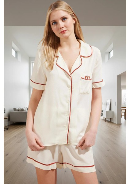 Kadın Viskoz Şortlu Pijama Takımı Renk Regular Kalıp Yazlık Kaliteli Işçilik Konforlu Kesim