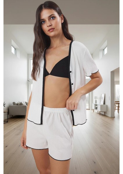 Kadın Kısa Kollu Örme Pijama Takımı Rahat Ev Giyim Seti Trend Tasarım Modern Stil fiyatları