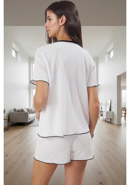 Kadın Kısa Kollu Örme Pijama Takımı Rahat Ev Giyim Seti Trend Tasarım Modern Stil modelleri