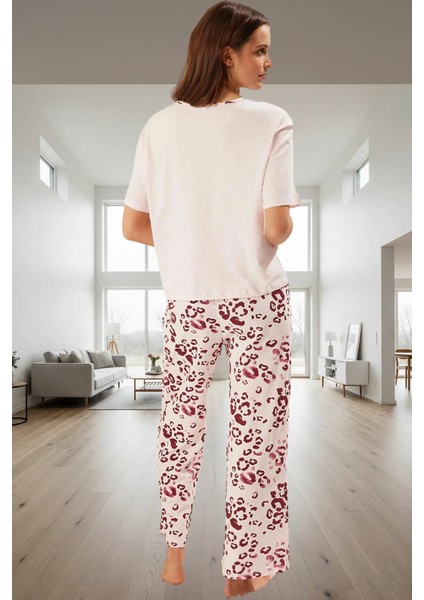 Kadın Pamuklu Leopar Desenli Pijama Takımı Rahat Ev Giyim Seti Mükemmel Uyum Yüksek Kalite fiyatları