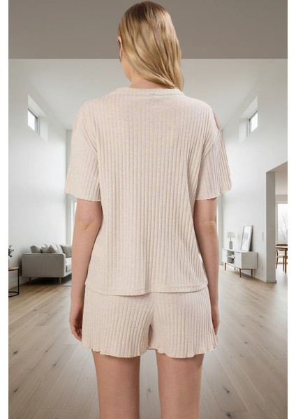 Kadın Örme Pijama Takımı Regular Kalıp Kısa Kol Boru Paça Premium Kalite Şık Görünüm fiyatları