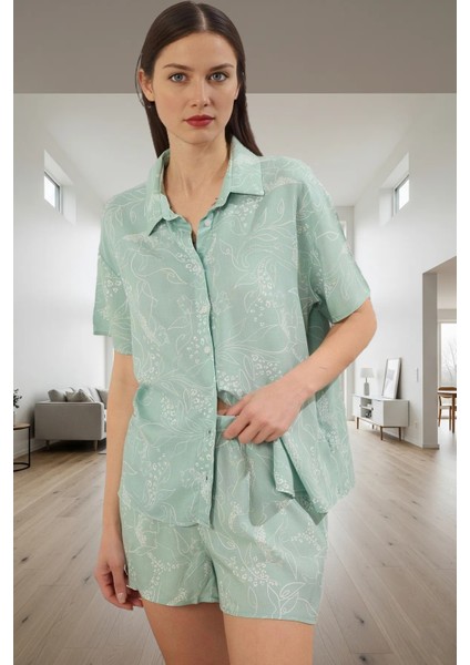 Kadın Rahat Yazlık Viskoz Pijama Takımı Şortlu Hayvan Desenli Shally Dokuma Profesyonel Görünüm