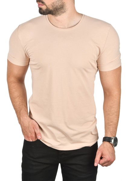 Erkek/unisex Slim Fit Dar Kesim Bisiklet Yaka Pamuklu Likralı Basic Tişört 1801131