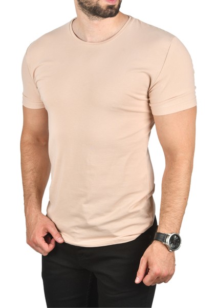 Erkek/unisex Slim Fit Dar Kesim Bisiklet Yaka Pamuklu Likralı Basic Tişört 1801131 fırsatları