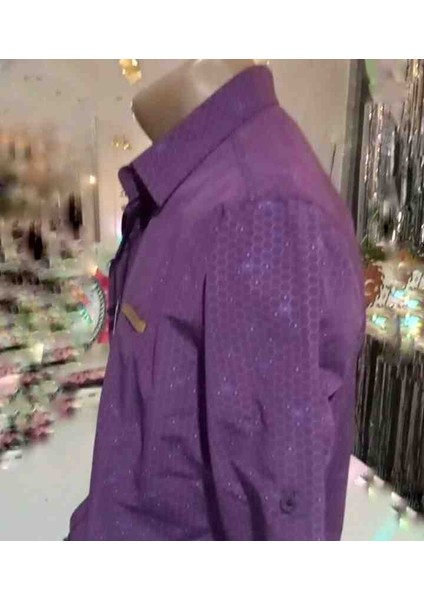 Erkek Mor Parlak Baskılı Uzun Kollu Gömlek modelleri