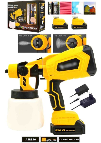 Çift Batarya Pro 21V Çift Akülü 300MM Sprey Boya Püskürtme Sarı Boya Tabancası