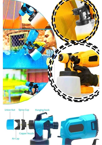 Çift Batarya Pro 21V Çift Akülü 300MM Sprey Boya Püskürtme Sarı Boya Tabancası modelleri