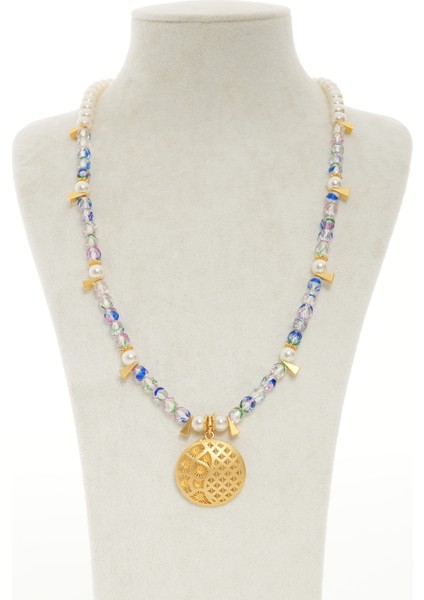 Ra Jewelery Yaşam Çiçeği Figürlü Kristal Taşlı ve Inci Detaylı Kolye - Mat Altın Kaplama fiyatları