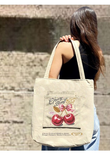 Cherry Cherry Baskılı Plaj ve Omuz Çantası