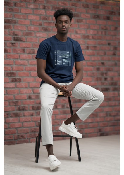 Slim Fit Sıfır Yaka Baskılı Pamuklu T-Shirt