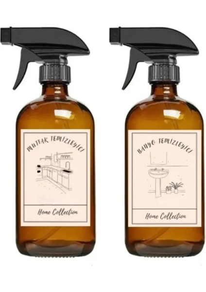 JUNİBELİW Amber Kahverengi BOŞ Cam Şişe Kavanoz Banyo ve Mutfak Temizleyici Sprey 2 x 500 ml