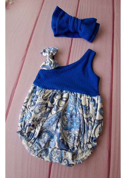 %100 Pamuklu Kız Bebek Bandanalı Mavi Tulum fiyatları