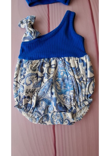 %100 Pamuklu Kız Bebek Bandanalı Mavi Tulum modelleri