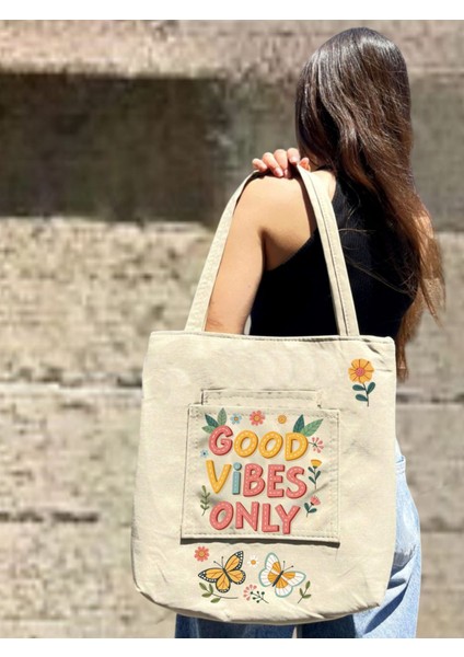 Good Vibes Only Baskılı Omuz ve Plaj Çantası