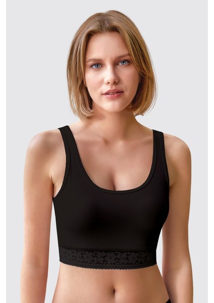 Berrak 2'li Dantel Detaylı Pamuklu Kalın Askılı Oyuk Yaka Atlet