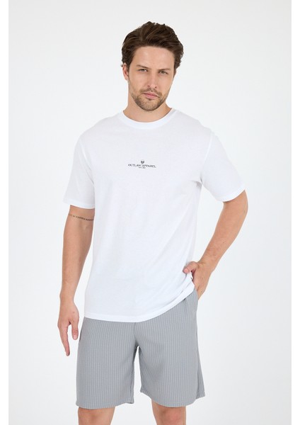 Outlaw Apparel Baskılı %100 Pamuk Kısa Kol Rahat Kalıp Bisiklet Yaka Erkek T-Shirt 0970 fiyatları