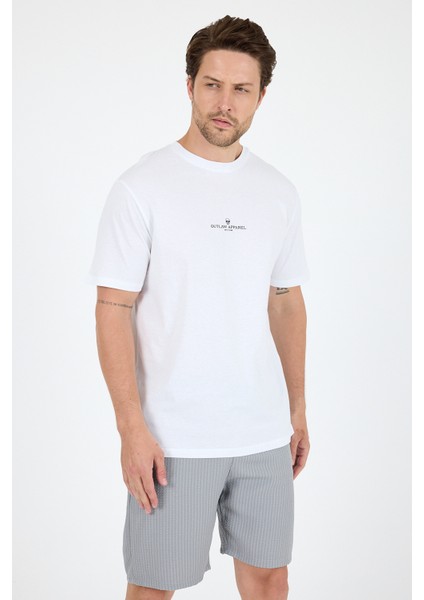 Outlaw Apparel Baskılı %100 Pamuk Kısa Kol Rahat Kalıp Bisiklet Yaka Erkek T-Shirt 0970 modelleri